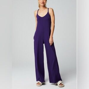 Fabletics Deep Purple Jumpsuit Cloud Jersey Wide Leg Onesie